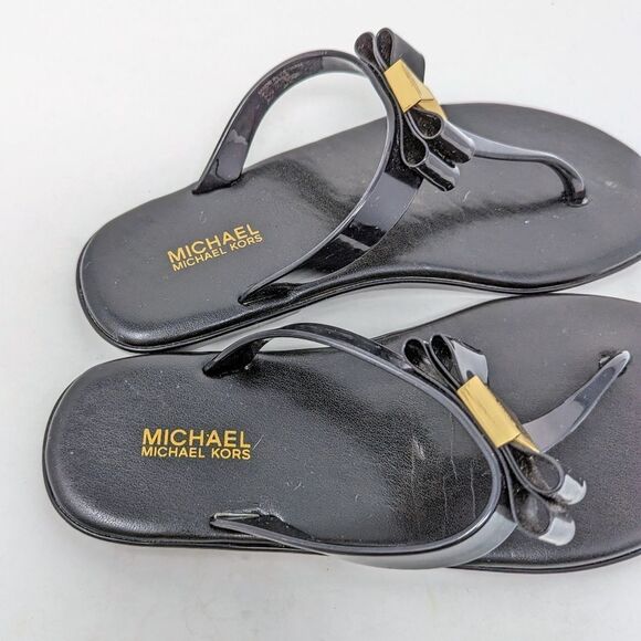 MICHAEL KORS KAYDEN JELLY FLIP FLOPS‎ SANDALS with BOW Black Size 5 - Picture 5 of 5